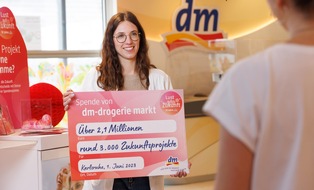 dm-drogerie markt: Mehr als 2,1 Millionen Euro spendet dm im Rahmen seines 50. Geburtstags an rund 3.000 Zukunftsprojekte in Deutschland