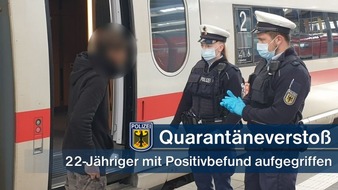 Bundespolizeidirektion München: Bundespolizeidirektion München: 22-Jähriger begeht Quarantäneverstoß: Trotz Covid-19-Positivbefund im Hauptbahnhof München unterwegs