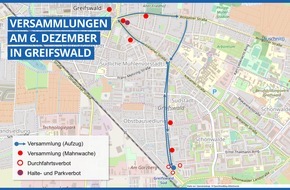 Polizeiinspektion Anklam: POL-ANK: Gemeinsame Pressemitteilung des Landkreises Vorpommern-Greifswald und der Polizeiinspektion Anklam anlässlich mehrerer Versammlungen am 06. Dezember 2021 in Greifswald