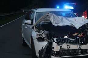 Kreispolizeibehörde Siegen-Wittgenstein: POL-SI: Zusammenstoß mit Hirsch - Autofahrer verletzt