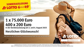 Sächsische Lotto-GmbH: Leipziger gewinnt 75.000 Euro in der Sachsenlotto-Sonderauslosung „Zeit für deine Träume“