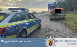 Polizeidirektion Neustadt/Weinstraße: POL-PDNW: Bagger auf der Bundesautobahn 6