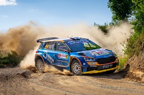 Rallye Polen: Škoda Crew Oliver Solberg und Beifahrer Elliott Edmondson erobern Platz zwei in der WRC2-Kategorie