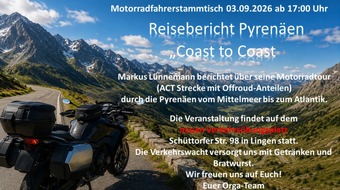 Polizeiinspektion Emsland/Grafschaft Bentheim: POL-EL: Lingen - Motorradfahrerstammtisch am 3. September 2026