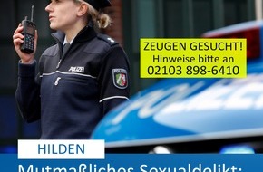 Polizei Mettmann: POL-ME: Mutmaßliches Vergewaltigungsdelikt: Polizei ermittelt und bittet um Zeugenhinweise - Hilden - 2311027