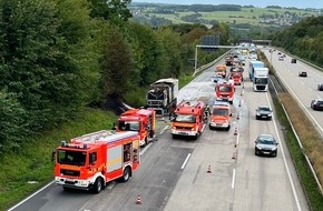 Feuerwehr VG Asbach: FW VG Asbach: LKW-Brand legt A3 bei Neustadt am Montagnachmittag lahm