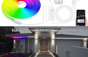 PEARL GmbH: Lunartec WLAN-Neon-Schlauch mit RGBW-IC-LEDs, App, Sprachsteuerung, IP65, 5 m: Bunter Lichtzauber leicht gemacht - mit Kontrolle per App und Fernbedienung