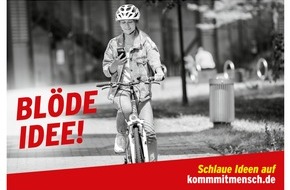 Präventionskampagne kommmitmensch: Mit "blöden Ideen" gegen Verkehrsunfälle / Präventionskampagne "kommmitmensch" wirbt für Sicherheit im Straßenverkehr / Verkehrsunfälle verursachen Großteil der schweren Arbeitsunfälle