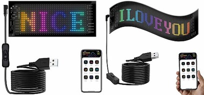 PEARL GmbH: Botschaften lebendig machen: Luminea Programmierbare LED-Anzeigetafel, flexibel, App, USB, mit 1.280 LEDs, 35x10 cm oder mit 512 LEDs, 17x7xcm