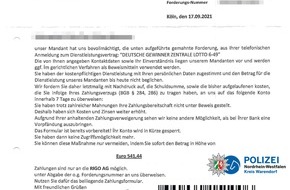 Polizei Warendorf: POL-WAF: Kreis Warendorf. Fake-Briefe von Inkasso-Unternehmen