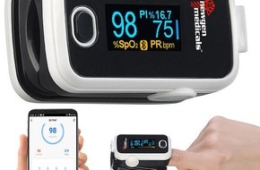 PEARL GmbH: newgen medicals Medizinischer Finger-Pulsoximeter mit OLED-Farbdisplay, Bluetooth, App: Wichtige Werte im Blick behalten und per App auswerten