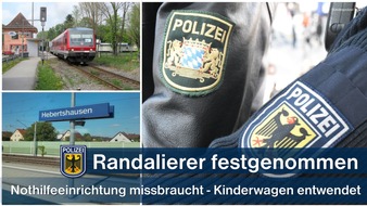 Bundespolizeidirektion München: Bundespolizeidirektion München: 34-Jähriger randaliert, zieht missbräuchlich die Notbremse in der S-Bahn und entwendet am Bahnsteig leeren Kinderwagen