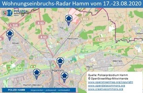 Polizeipräsidium Hamm: POL-HAM: Wohnungseinbruchs-Radar Hamm 17.08. bis 23.08.2020