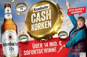 Krombacher Brauerei GmbH & Co.: Krombacher Cash-Korken sind zurück: Über 14 Millionen Euro Sofortgewinne und 25 Sonderverlosungen von 25.000 EUR