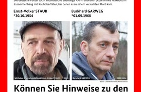 Landeskriminalamt Niedersachsen: LKA-NI: Fahndung nach Ernst-Volker Staub und Burkhard Garweg: Neue Fahndungsplakate und Hinweise