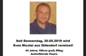 Polizeiinspektion Stade: POL-STD: 44-jähriger Oldendorfer seit Vatertag vermisst