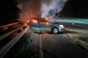 Polizeiinspektion Verden / Osterholz: POL-VER: Zwei Unfälle nacheinander auf der A1 - Streifenwagen brennt aus