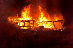 Polizeiinspektion Göttingen: POL-GÖ: (516/2019) Feuer vernichtet ehemaliges Schützenhaus bei Hann. Münden  - Gebäude brennt bis auf die Grundmauern nieder, Ursache unklar