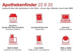 ABDA Bundesvgg. Dt. Apothekerverbände: Notdienst in den Weihnachtsferien: Apothekenfinder 22 8 33 jetzt mit verbesserter App und auch auf Englisch