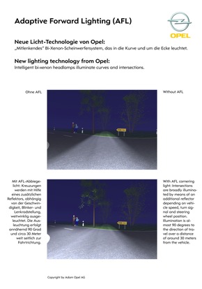 Opel AG: AFL - Adaptive Forward Lighting / Neue innovative Licht-Technologie für Opel Vectra und Signum / Opel bringt &quot;mitlenkende&quot; Bi-Xenon-Scheinwerfer in die Mittelklasse