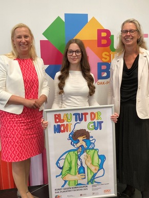 Fotos anbei: Hessen: Schülerin aus Hofheim gewinnt landesweiten Plakatwettbewerb gegen Komatrinken