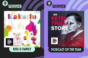 Deutschlandradio: Deutscher Podcast Award:  &ldquo;Die Peter Thiel Story&rdquo; ist Podcast of the Year / Auszeichnung auch f&uuml;r &ldquo;Kakadu &ndash; Der Kinderpodcast&rdquo;