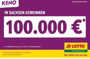 Sächsische Lotto-GmbH: KENO bringt 100.000 Euro nach Nordsachsen und feiert 20. Geburtstag
