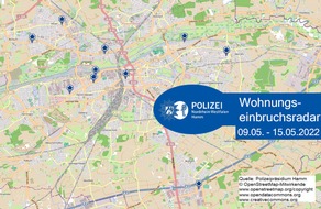 Polizeipräsidium Hamm: POL-HAM: Wohnungseinbruchsradar Hamm für die Woche vom 9. bis 15. Mai 2022