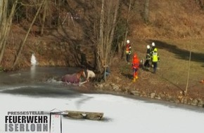 Feuerwehr Iserlohn: FW-MK: Pferd in Eis eingebrochen