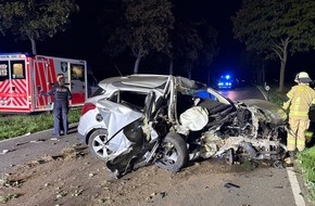 Feuerwehr Moers: FW Moers: Verkehrsunfall auf der Krefelder Stra&szlig;e / PKW kollidiert mit Baum