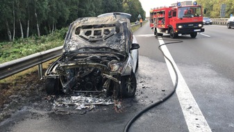 Polizeiinspektion Delmenhorst / Oldenburg - Land / Wesermarsch: POL-DEL: Autobahnpolizei Ahlhorn: Fahrzeugbrand auf der Autobahn 1 im Bereich der Anschlussstelle Lohne-Dinklage