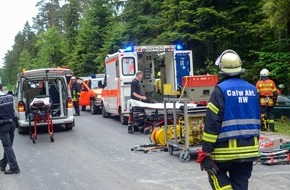 Kreisfeuerwehrverband Calw e.V.: KFV-CW: Unfall mit zwei Schwerverletzten in Kleinwagen. Fahrt endet im Wald.