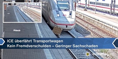 Bundespolizeidirektion München: Bundespolizeidirektion München: ICE überfährt leeren Transportwagen: Kein Fremdverschulden - geringer Sachschaden