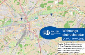 Polizeipräsidium Hamm: POL-HAM: Wohnungseinbruchsradar Hamm für die Woche vom 4. Juli bis 10. Juli 2022