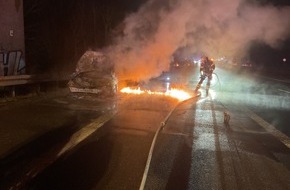 Feuerwehr Dortmund: FW-DO: PKW-Brand auf der BAB 45 sorgt für Verkehrsbehinderungen