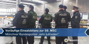 Bundespolizeidirektion München: Bundespolizeidirektion München: Bundespolizei mit Einsatzverlauf zur 58. MSC sehr zufrieden / Rund 600 Beamte/innen sorgen an Bahnhöfen und Haltepunkten für Sicherheit