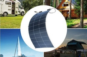 PEARL GmbH: revolt Ultraleichtes flexibles Solarmodul für MC4, salzwasserfest, 100 bzw. 200 Watt, IP67: Zur Stromerzeugung auch einfach auf leicht gebogenen Flächen angebracht