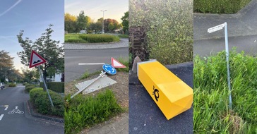 Kreispolizeibehörde Rhein-Sieg-Kreis: POL-SU: Kreisverkehrsfläche verwüstet - Verkehrsschilder beschädigt