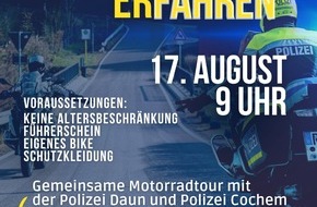 Polizeipräsidium Trier: POL-PPTR: Motorrad erfahren? Gemeinsam mit deiner Polizei und Fahrlehrern - noch Plätze frei
