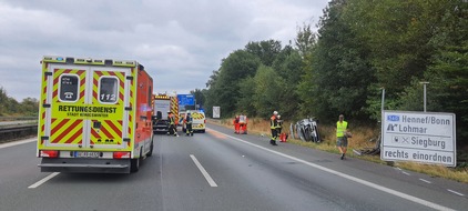 Freiwillige Feuerwehr Königswinter: FW Königswinter: Vier Verletzte bei Verkehrsunfall auf der Autobahn A 3