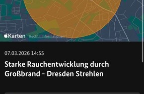 Feuerwehr Dresden: FW Dresden: Barackenbrand mit starker Rauchentwicklung - Fenster und T&uuml;ren geschlossen halten