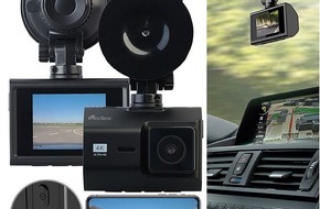 PEARL GmbH: NavGear 4K-UHD-Dashcam MDV-3840 plus 2K-Heckkamera, GPS, WDR, WLAN & App, Sony-Sensor: Fahrten ultra-hochauflösend aufnehmen und auch nach hinten alles im Blick