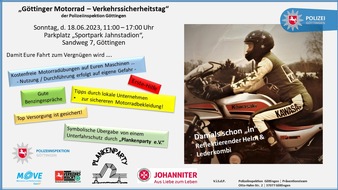 Polizeiinspektion Göttingen: POL-GÖ: (271/2023) "2. Motorrad-Verkehrssicherheitstag" der Polizei am kommenden Sonntag von 11 bis 17 Uhr am Göttinger Jahnstadion
