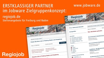 Jobware GmbH: Regiojob vertraut im Stellenmarkt auf Jobware / Mehr Reichweite in Freiburg und Südbaden