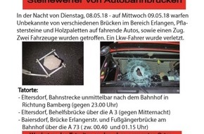 Polizeipräsidium Mittelfranken: POL-MFR: (736) Steinewerfer von Autobahnbrücken - EKO "Stein" bittet erneut um Mithilfe der Bevölkerung
