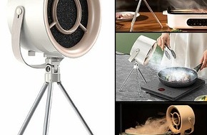 PEARL GmbH: Mobiler Dunstabzugs-Ventilator für frische Luft: Rosenstein & Söhne USB-C-Dunstabzugs-Ventilator DAV-10, Austausch-Filter, Stativ, Ø 13,5 cm, 10 Watt