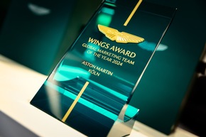 Aston Martin Köln bei den &quot;Wings Awards&quot;  der britischen Luxusmarke als  &quot;Global Marketing Team of the Year&quot; ausgezeichnet