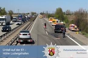 Polizeidirektion Neustadt/Weinstraße: POL-PDNW: Polizeiautobahnstation Ruchheim - 2 Verkehrsunfälle auf der A61 Richtung Koblenz, Höhe Ludwigshafen führen zu erheblichen Verkehrsbehinderungen