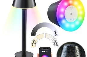 PEARL GmbH: Lunartec Smarte Outdoor-Tischlampe OT-130, RGB-CCT-LEDs, App, Bluetooth, 40 lm, IP67: Lichtfarbe nach Wunsch per App oder optionaler Fernbedienung steuern