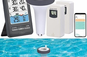 PEARL GmbH: Wassertemperatur, Lufttemperatur & -feuchtigkeit im Blick: infactory Smartes WLAN-Poolthermometer PT-410.app, IP67, 2 Außensensoren, Alarm